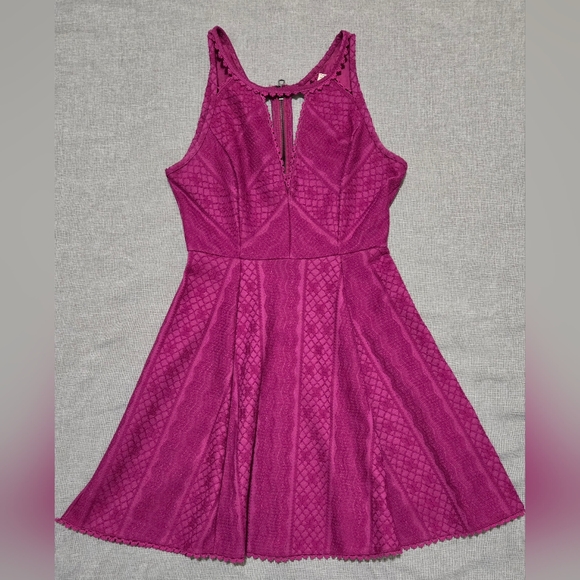 FREE PEOPLE Fit and Flare Lace Skater Dress Magenta Missed Connections Sz 2 - Picture 10 of 16
